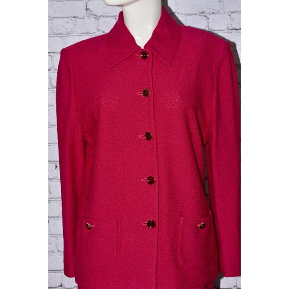 ST. JOHN KNIT Fuchsia Pink Long Sleeve Jacket Skirt SET Size 10 NWT - Picture 3 of 7